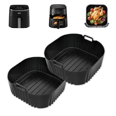 2 Pezzi Teglie Silicone per Friggitrice ad Aria, 23cm Contenitori Friggitrice ad Aria Accessori per Cosori 5,5L/6L/6,2L, Philips 2000 NA230 6,2L, Russell Hobbs 8L, Moulinex 5L/6,5L/7L