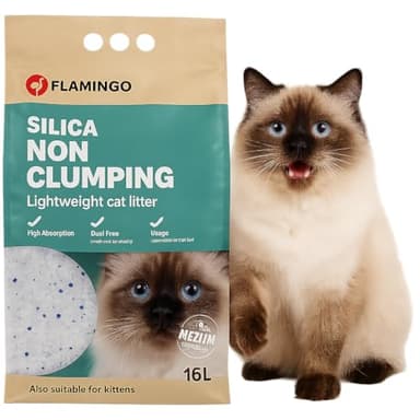 Flamingo lettiera per Gatti - lettiera silicio per gatti - Silicio Granulato Medio - 16L (Fino a 20 Settimane) - Ultra Assorbente - Super leggero, senza polvere e di durata extra lunga!