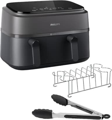 Philips Airfryer Serie 3000 con doppio cestello, 9L, Friggitrice ad aria con 2 cestelli, Kit Per La Colazione, Tecnologia Rapid Air, versatile e capiente per tutta la famiglia