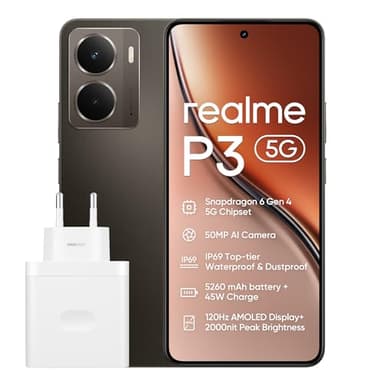 realme P3 5G Smartphone 8+256 GB, Processore Snapdragon 6 Gen 4 5G, Batteria titanica da 5260mAh,Ricarica rapida da 45W, AMOLED da 120 Hz, Luminosità di picco a 2.000 nit, IP69, Verde