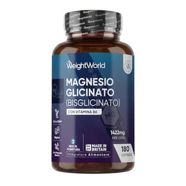Magnesio Bisglicinato 1422mg per Dose con Vitamina B6, 180 Capsule (3 Mesi di Scorta), Magnesio Glicinato Vegano con Piridossina Cloridrato, 2 Capsule al Giorno di Magnesium Glycinate, Senza Additivi