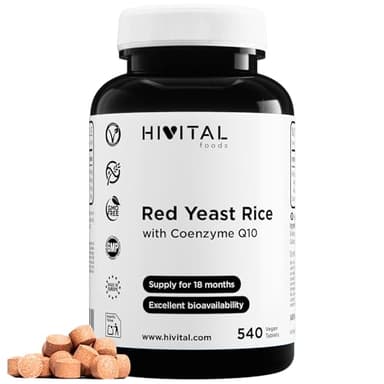 Lievito di Riso Rosso fermentato con Coenzima Q10. 540 compresse vegane (fornitura per 18 mesi). Controlla i livelli di Colesterolo e trigliceridi nel sangue. Senza Citrinina.