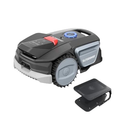 Sunseeker V1 con Garage, Robot Tagliaerba Senza Filo Perimetrale, 300 m² per Piccoli Giardini, Vision AI, Evitamento degli Ostacoli, Pendenze 27%, Taglio con un Clic, Controllo tramite App