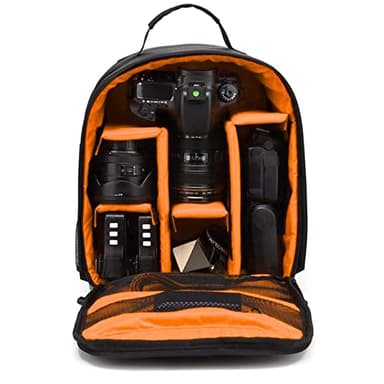 Zaino per fotocamera, resistente all'usura, con supporto per treppiede, impermeabile, antifurto, attrezzatura fotografica per schede di memoria, dispositivi mobili, obiettivi, DSLR, SLR, Arancione,