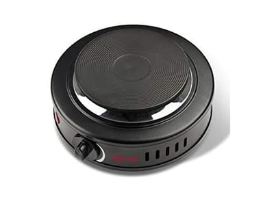 Girmi PE16 Fornello Elettrico, 500 W, Piastra in Ghisa 11cm, Spia di accensione, Piedini di appoggio, Regolazione Temperatura, Nero