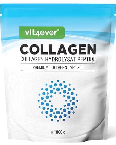 vit4ever Collagene in Polvere 1000 g (1 kg) - 100% Peptidi idrolizzati di Collagene Bioattivo - Tipi 1 e 3 - Sapore Neutro - Senza additivi