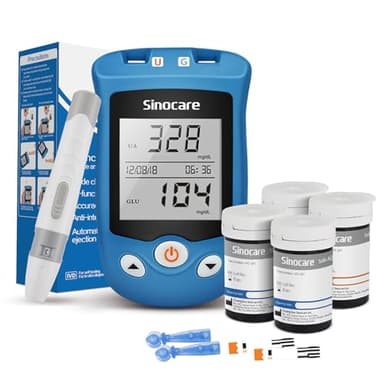 Sinocare Misuratore di Glicemia e Acido Urico, Safe AQ UG 2 in 1 Kit di test, con 50 strisce reattive per il glucosio e 50 strisce reattive per l'acido urico