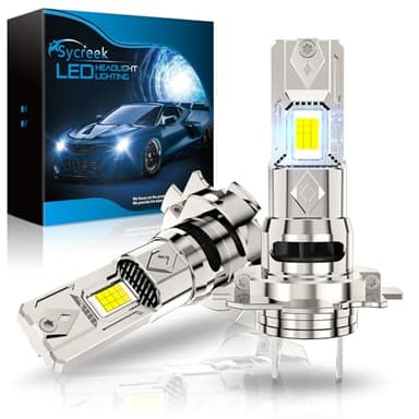 Sycreek Lampadina H7 LED 100W 30000LM, 700% Super Luminosità, Formato Mini 1:1 con Ventola di Raffreddamento 20000 RPM, 6000K Bianco Freddo, 9-32V Plug and Play, Confezione da 2