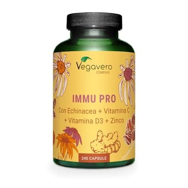 Difese Immunitarie Adulti | 240 capsule | con Echinacea, Vitamina C, D3, Zinco e Selenio | Senza Additivi e Certificato in Laboratorio | Rinforzo Sistema Immunitario | Vegavero®