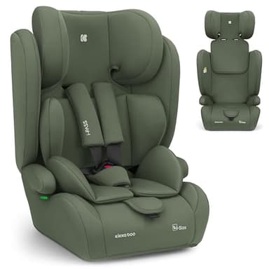 KikkaBoo i-PASS Seggiolino auto 9-36 kg ohne ISOFIX, Gruppo 1 2 3 per bambini da 15 mesi a 12 anni, i-Size, altezza 76-150 cm, poggiatesta regolabile a 13 posizioni, Verde militare