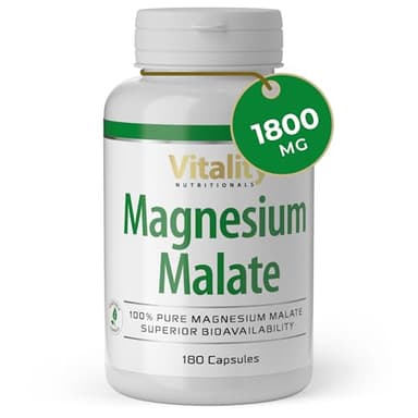 Magnesio Malato Puro 1800 mg Malato per Dose - 2 Mesi di Fornitura. 180 Capsule. Alto Dosaggio. Alto Assorbimento. Capsule di Magnesio Vegane. Vitality Nutritionals by VitaminExpress.