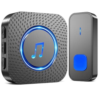 SURFOU Campanello Senza Fili da Esterno Interno, Campanello Impermeabile con Ricevitori Spina Casa Wireless Pulsante a Lunga Distanza di 400m, 55 Suonerie, 5 Volumi, Indicatore LED, Nero