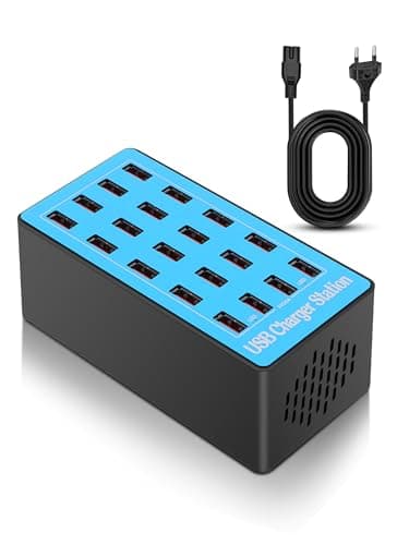 Stazione di Ricarica USB, Caricatore Rapido 100 W 5 V 20 A Ricarica Rapida 20 Porte Hub USB Stazione di Ricarica con Ventola di Raffreddamento da 50 Gradi per Telefoni, Tablet e Altri Elettronica