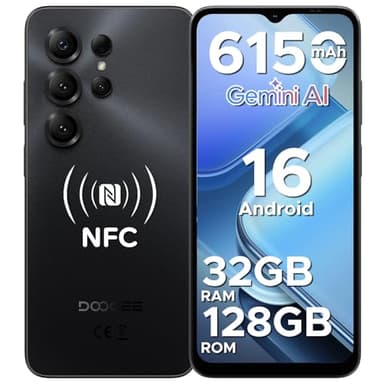 DOOGEE NOTE 56X PRO Android 16 Smartphone, 6150mAh Batteria, UNISOC T7225 Telefono, 6.56"HD+90Hz Display, 32GB+128GB, 13MP+8MP Cellulare, NFC/Widevine L1/Face Unlock/Side Fingerprint Recognition, Nero