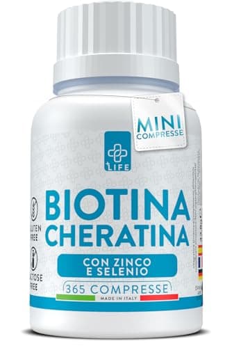 Biotina Capelli Pelle Unghie Con Cheratina Zinco Selenio 365 Compresse PiùLife, Vitamine Per Capelli, Biotina Crescita Capelli E Caduta, Integratori Per Capelli Donna Uomo, Unghie Forti Pelle Bella