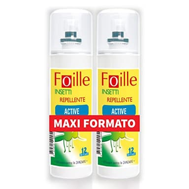 Foille Insetti Repellente Active con Icaridina al 20%, contro Zanzare, zecche e flebotomi, Efficacia immediata e Durata fino a 12 ore con due applicazioni, Pack due confezioni da 100 ml