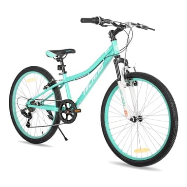 HILAND Climber Mountain bike per bambini, 24 pollici, 7 velocità, con forcella ammortizzata, freni a V, unisex, Verde menta