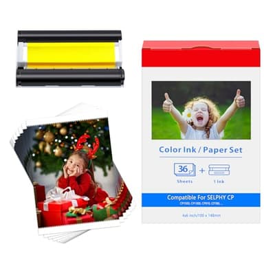 Cruxer Compatibile con Canon Selphy CP1300 CP1500 carta fotografica KP-36in KP-36 3115B001(AA) 10x15 Photo Paper for Cannon Selphy CP CP910 CP780 CP760 CP1000 CP1200, 36 fogli di carta + 1 Cartuccia
