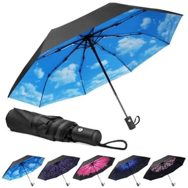 Aolso Ombrello Pieghevole Antivento, Chiusura Automatica Ombrello Pieghevole, Ombrello pieghevole compatto anti-tempesta, UPF>50+ Ombrello da Sole, Ombrello Automatico a 8 Stecche (Baiyun)