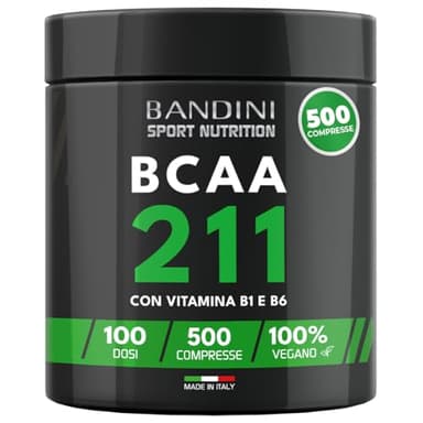 Bandini® AMINOACIDI RAMIFICATI BCAA 211 con Vitamina B1 e B6 | 500 Compresse da 1000mg per il Recupero Muscolare | Amminoacidi 2.1.1 Intra Pre Post Workout | 2:1:1 Per Palestra, Allenamento 100% Vegan
