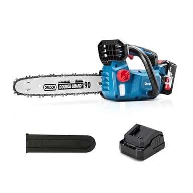 DongCheng Motosega a batteria 18 V, motore brushless, barra OREGON da 30 cm, tensionamento catena senza attrezzi, lubrificazione automatica della catena, incl. batteria da 4,0 Ah e caricabatteria