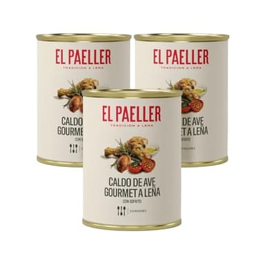 EL PAELLER - Brodo di Pollo | Cotto a Legna con Ingredienti 100% Naturali | Perfetto per Paellas, Risotti e Stufati | Confezione da 3 unità, 3 Litri | Senza Conservanti