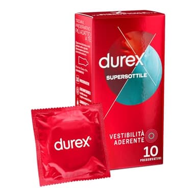 Durex SuperSottile, Preservativi Super Sottili, Vestibilità Aderente, 10 Profilattici