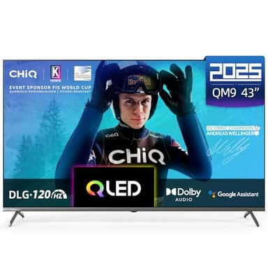 CHiQ U43QM9G 43 Pollici (108 cm) Televisore, 4K UHD, QLED, HDR10, DLG 120Hz, MEMC, Google TV, Dolby Audio, Dbx-tv, Triple Tuner, Wi-Fi 2.4G/5G, Google Assistant, HDMI, USB, DVB-T2,Nero, 2025