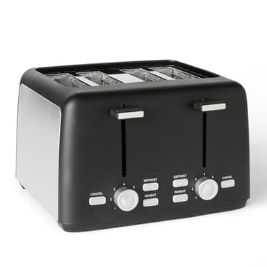 Amazon Basics Tostapane 4 Fette con 7 Livelli di Doratura e Vassoio Raccogli Briciole Estraibile, Slot Extra Larghi, 1500W, Nero