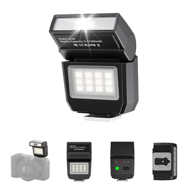 ULANZI SL03 Mini flash Speedlite per fotocamera, Flash macchina fotografica GN8 6500±300K, Angolo di 90° regolabile, 200lux@0.3m, compatibile con Sony/Canon/Fuji/Nikon con slitta a contatto singolo
