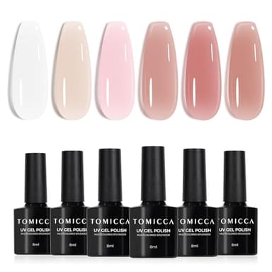 TOMICCA Smalto Semipermanente Set, 6 Colori Rosa Trasparente Series, 8ML Gel Unghie UV/LED Kit, Per La Casa Nail Salone Fai Da
