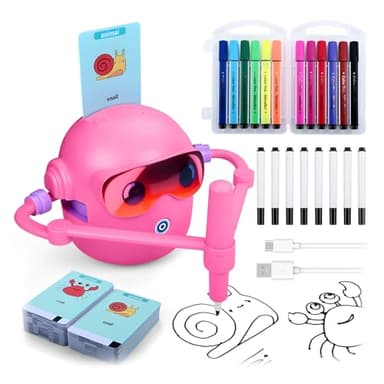 MMOBIEL Robot da Disegno per Bambini Giocattolo Educativo Interattivo con 100 Carte, 12 Pennarelli Colorati, Guida Vocale e Batteria Ricaricabile USB-C – Regalo Creativo per Età 3-9 – Blu (Rosa)