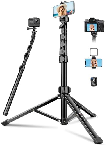 Victiv 183cm Treppiede Smartphone 2025 Migliorato- Tubi Gamba Più Larghi, Cavalletto per Smartphone Treppiedi iPhone Bastone Selfie 2 in 1, Portatile Treppiede Fotocamera Tre Piedi per Telefono