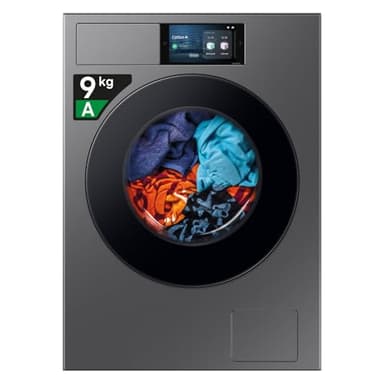 Samsung Lavatrice BESPOKE AI Laundry WF90F09C4S/U3 Libera installazione, 9 Kg, Wifi, Ecodosatore, Display AI Home, Classe Energetica A-55%, Corpo: Dark Silver Steel, Oblò: Nero, 60l x 85h x 60p cm