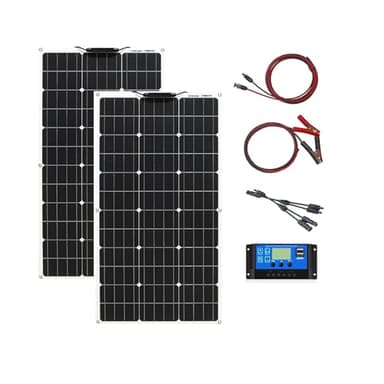 Aysolar 200W 12V Pannello Solare Flessibile Kit 2 pezzi 100W 18V Monocristallino Fotovoltaico Modulo con 20A regolatore solare per 12V/24V batteria, Camper, Barca, Auto, Roulotte, Furgone, Casa