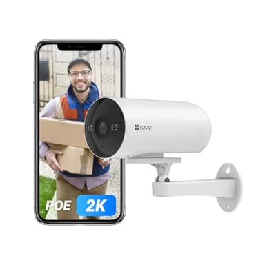 EZVIZ H5 POE 2K Telecamera WiFi Esterno, Rilevamento di Persone/Veicoli, Visione Notturna a Colori, Allarme con Sirena e Flash, Audio Bidirezionale, H.265, Compatibile con Alexa, IP67