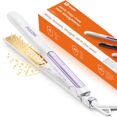 Faszin Piastra Capelli Professionale 2-In-1, Piastre Ioniche di Titanio, Riscaldamento In Soli 20 Secondi, Display LCD Chiaro, Ideale Per Capelli Lisci, Ricci e Mossi (Bianco-1)