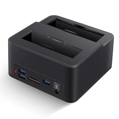 Dual Bay USB 3.0 - Docking station per dischi rigidi SATA HDD/SSD (fino a 2 x 16 TB) con lettore di schede SD/TF integrato. Supporta la duplicazione offline, backup Plug & Play senza strumenti