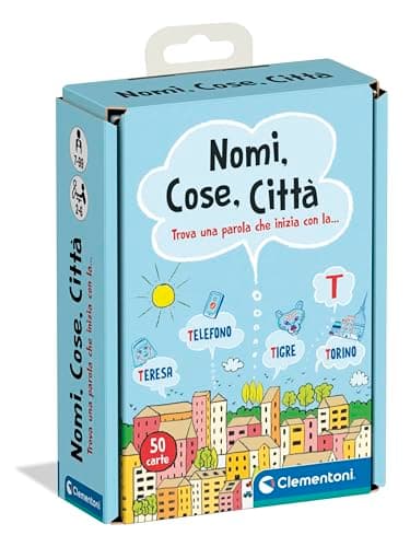 Clementoni - Nomi Cose e Città, Mazzo di 50 Carte su Parole e Categorie, per Bambini dai 6+ Anni e Tutta la Famiglia, 2-6 Giocatori, Idea Regalo Made in Italy, Lingua Italiana, 16563