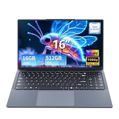 16'' Portatile PC, Core i5 8210Y processore fino 3,6GHz, 16GB RAM SSD 512 GB WIN11 Notebook, Schermo IPS 1920*1200, PC Portatili porte RJ45 USB 3.0 HDMI BT5.0 Tastierino Numerico Retroilluminato