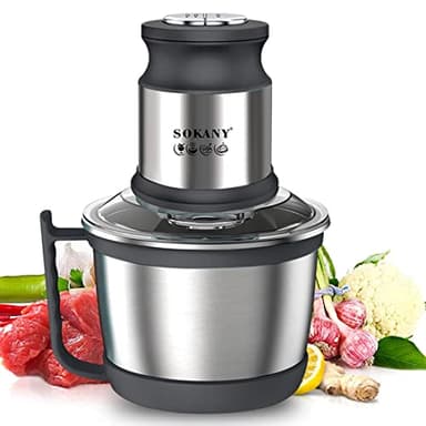 SOKANY Tritatutto Elettrico Ciotola in Acciaio Inox 2 Velocità con 4 Lame Affilate Frullatore Tritatutto con Motore Potente Robot da Cucina per Frutta Verdura Carne Spezie (SK-7027, 800W, 3L)