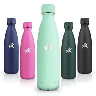 Motswedi Borraccia Termica, 500 ml Senza BPA, Borraccia Termica Bambini, 18/8 Acciaio Inox, Bottiglia Termica, a Prova di Perdita, Borraccia Bambini per Scuola, Sport, Campeggio, Yoga, Verde Blu