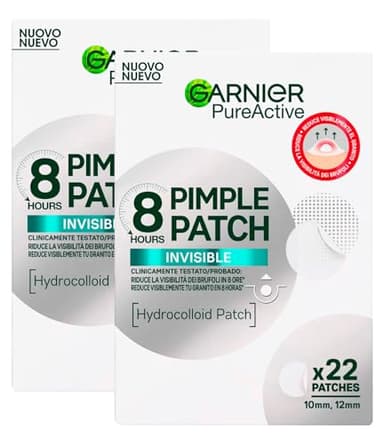 Garnier Pure Active Pimple Patch 8 Ore Riduce la Visibilità del Brufolo Assorbe il Sebo in Eccesso Ultra-Sottile e Invisibile sulla Pelle in Due Misure per Tutti i Brufoli - 44 Patch