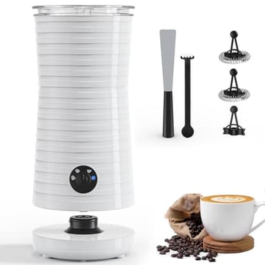 Montalatte Elettrico Automatico, Morpilot Cappuccinatore, Schiumatore Latte 4 in 1, Libera Scelta dello Spessore della Schiuma, Silenzioso e Rivestimento Antiaderante - Bianco