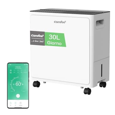 COMFEE' Deumidificatore 30L/giorno, Deumidificatore casa muffa adatto fino a 73㎡,Tanica da 3L, Ruote Piroettanti, Modalità Asciugatuta, Ridotta Rumorosità, CDDAE-30DEN7-QA3