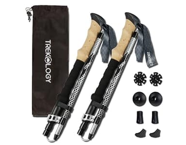 Trekology Trek-Z - Bastoni da trekking per trekking – confezione da 2 bastoncini pieghevoli pieghevoli in alluminio resistente e leggero 7075, chiusura rapida regolabile, pieghevole