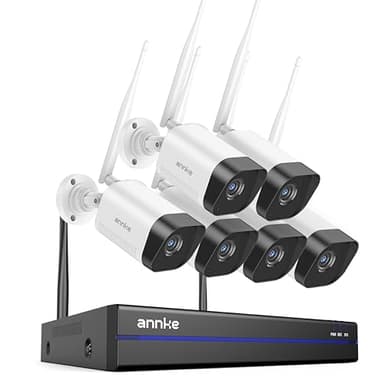ANNKE Set di telecamere di sorveglianza esterne 3 MP, 6X telecamera IP 3 MP e NVR 4K 16 canali per registrazione 24/7 interna ed esterna, rilevamento intelligente delle persone, audio bidirezionale