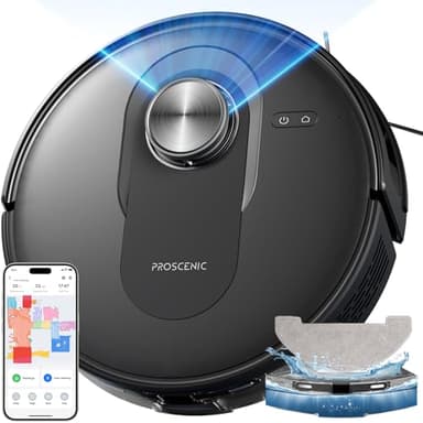 Proscenic Q8 Update Robot Aspirapolvere Lavapavimenti con Mappatura, Robot Pavimenti 6000Pa 200min, LiDAR Intelligente, Controllo APP/Alexa/WiFi/Siri/IFTTT, Ideale per Pulizia Domestica/Peli Animali