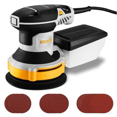 DEKOPRO Levigatrice Orbitale 300W - 6 velocità variabile 14000RPM Levigatrice Rotorbitale, 125mm strumento di levigatura manuale, sistema di raccolta della polvere ad alte prestazioni