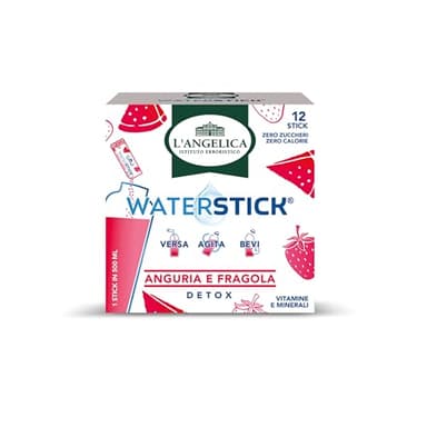 L'Angelica, Waterstick, Gusto Anguria e Fragola, Detox, Con Vitamine e Minerali, Contro Stanchezza e Affaticamento, Zero Zuccheri & Zero Calorie, Senza Conservanti, 1 Astuccio da 12 Stick